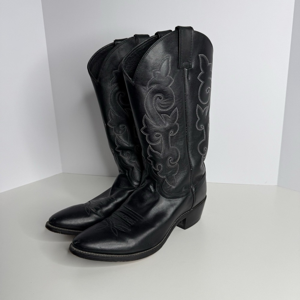Justin Leather Cowboy Boots #1409 Western Black Mens 9.5 D